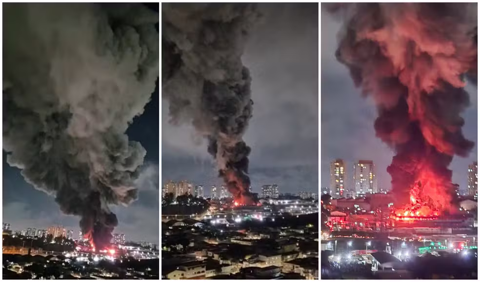Incêndio de grandes proporções mobiliza bombeiros em Guarulhos