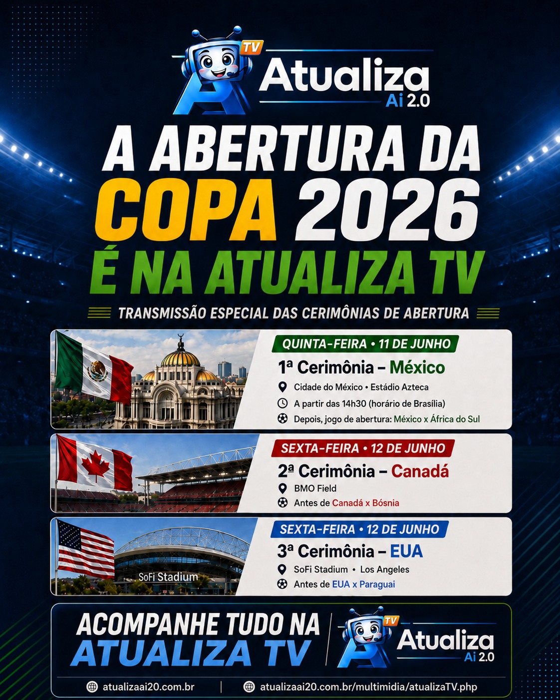 Abertura da Copa do Mundo 2026 terá transmissão especial na Atualiza TV
